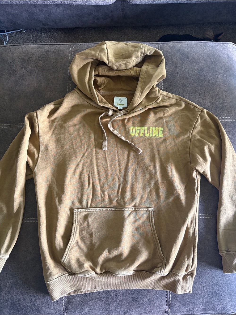 aerie Brown OFFLINE Pullover Hoodie with Yellow Chest Print size xs